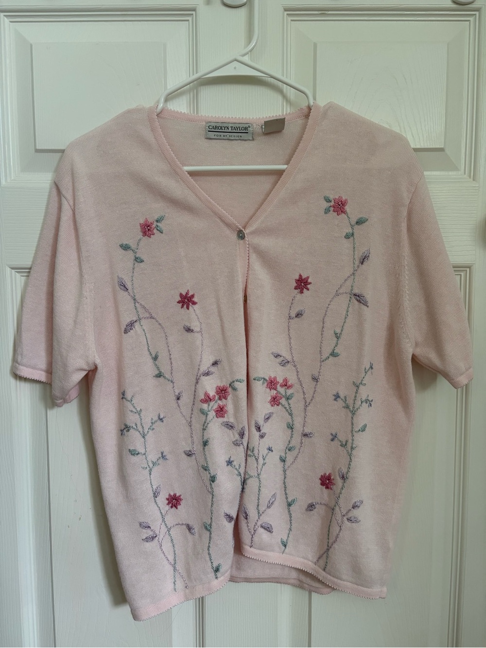 Carolyn Taylor Light Pink Embroidered Knit Cardigan